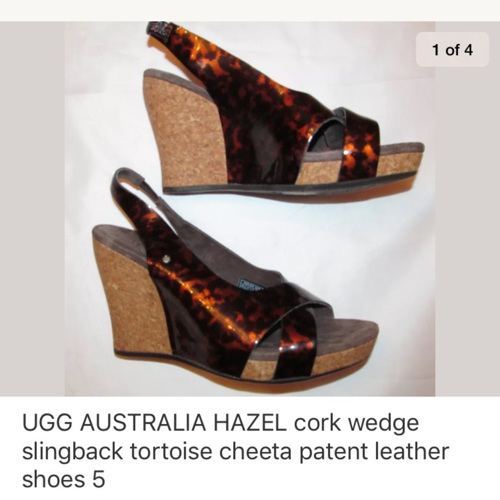 UGG HAZEL tortoise patent leopard cork wedge shoes
